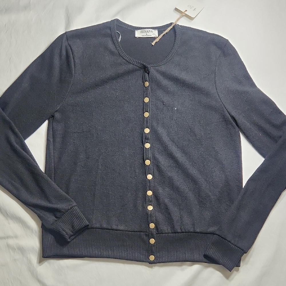 Zenana Women's Large Black Cardigan Sweater Fitted Knit- NWT